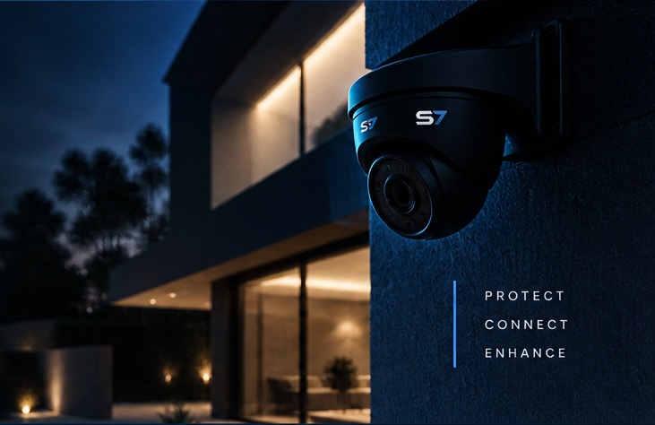 S7 CCTV camera protecting a modern property at night